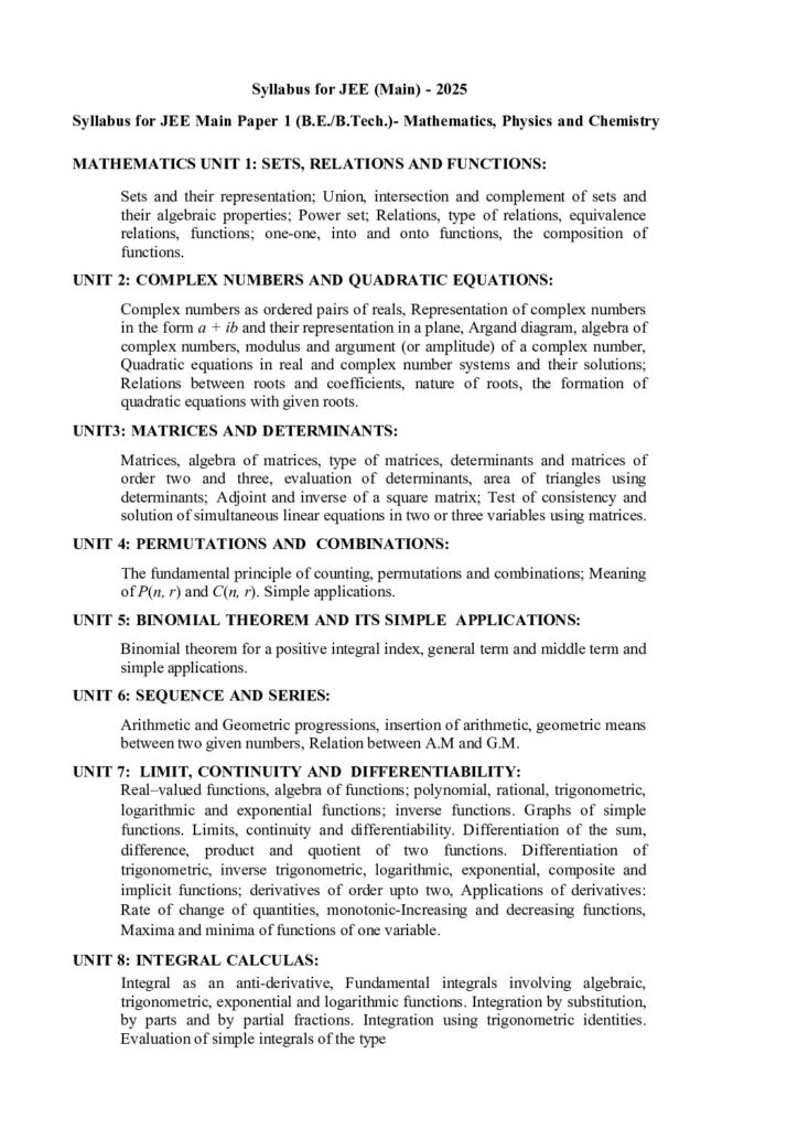 JEE Mains 2025 Syllabus With Chapter Wise Weightage